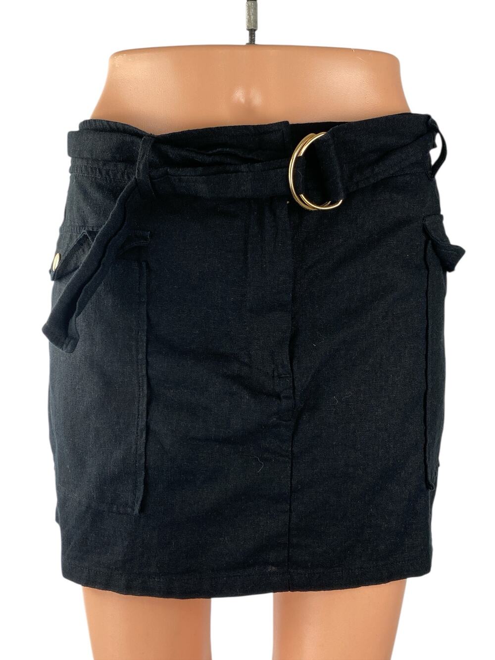 Zara Women's Black Buckle Belted High Rise Mini A-Line Cargo Skort Skirt Size M